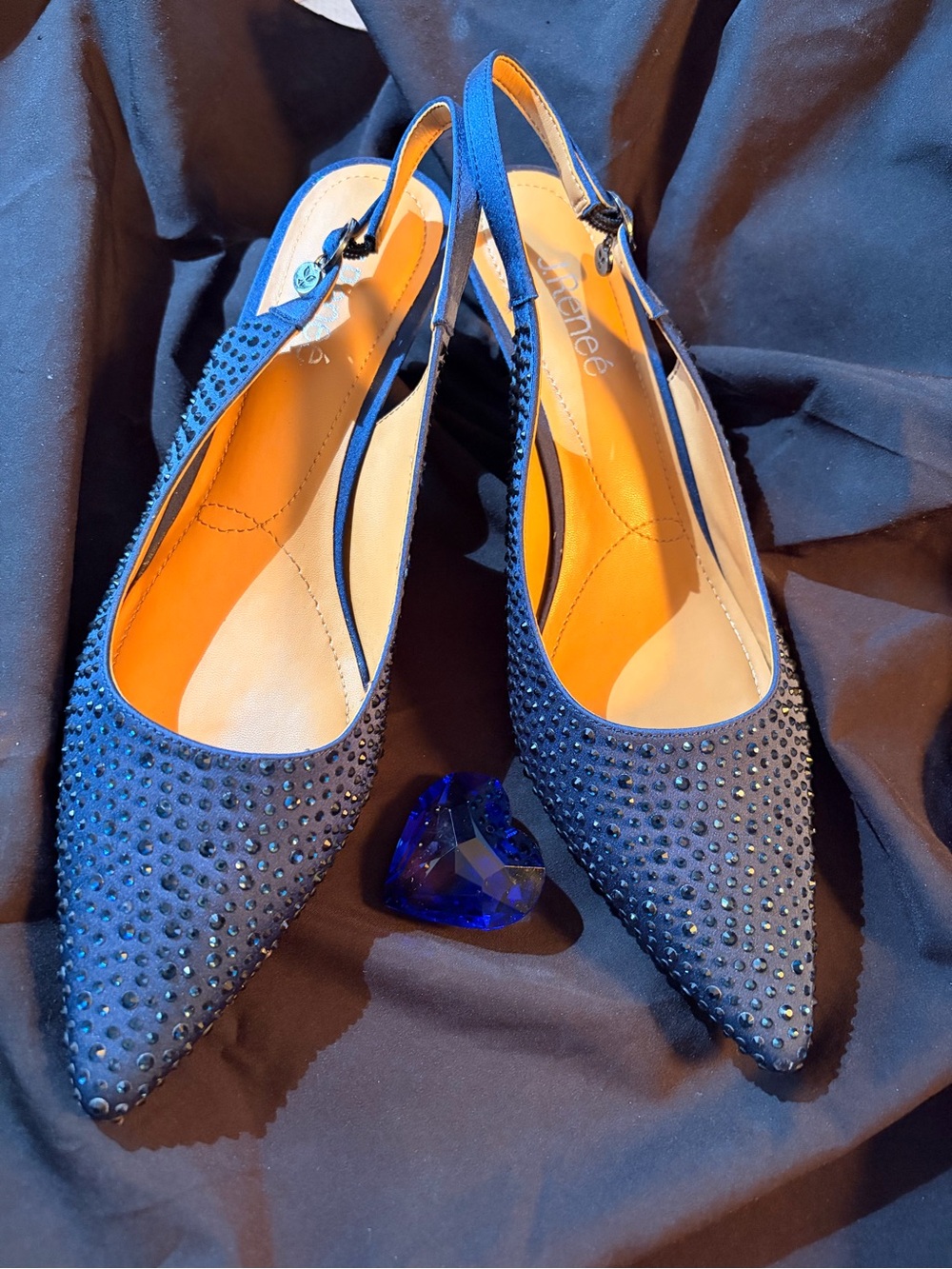 J.Renee Blue Crystal-Studded Slingback Pumps